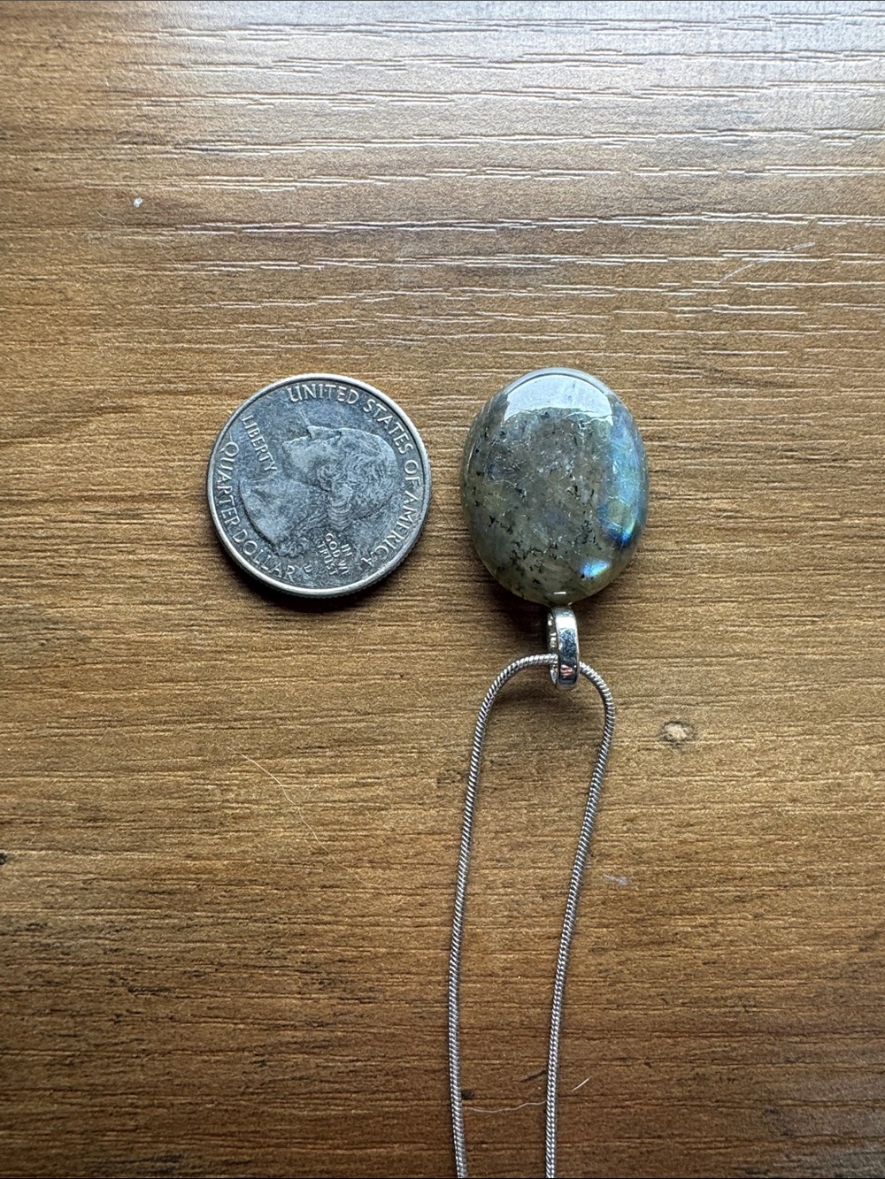 Labradorite Oval Pendant Necklace - Iridescent Gray-Green Gem